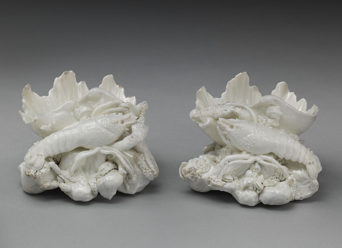 Crawfish salt (one of a pair), Chelsea, Lawrence Street Factory, Soft-paste porcelain, British, Chelsea