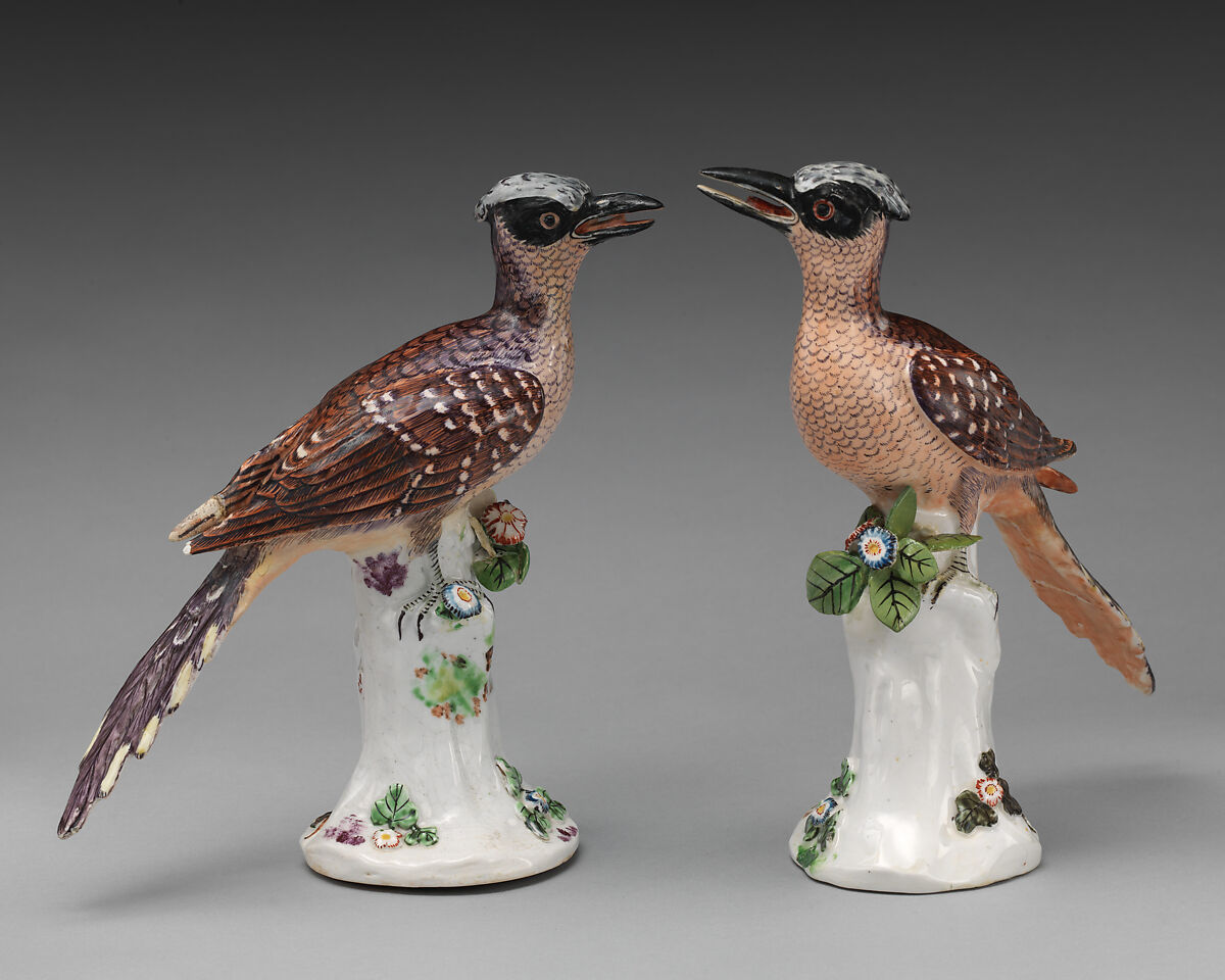 Pair of cuckoos, Chelsea Porcelain Manufactory (British, 1744–1784), Soft-paste porcelain, British, Chelsea 