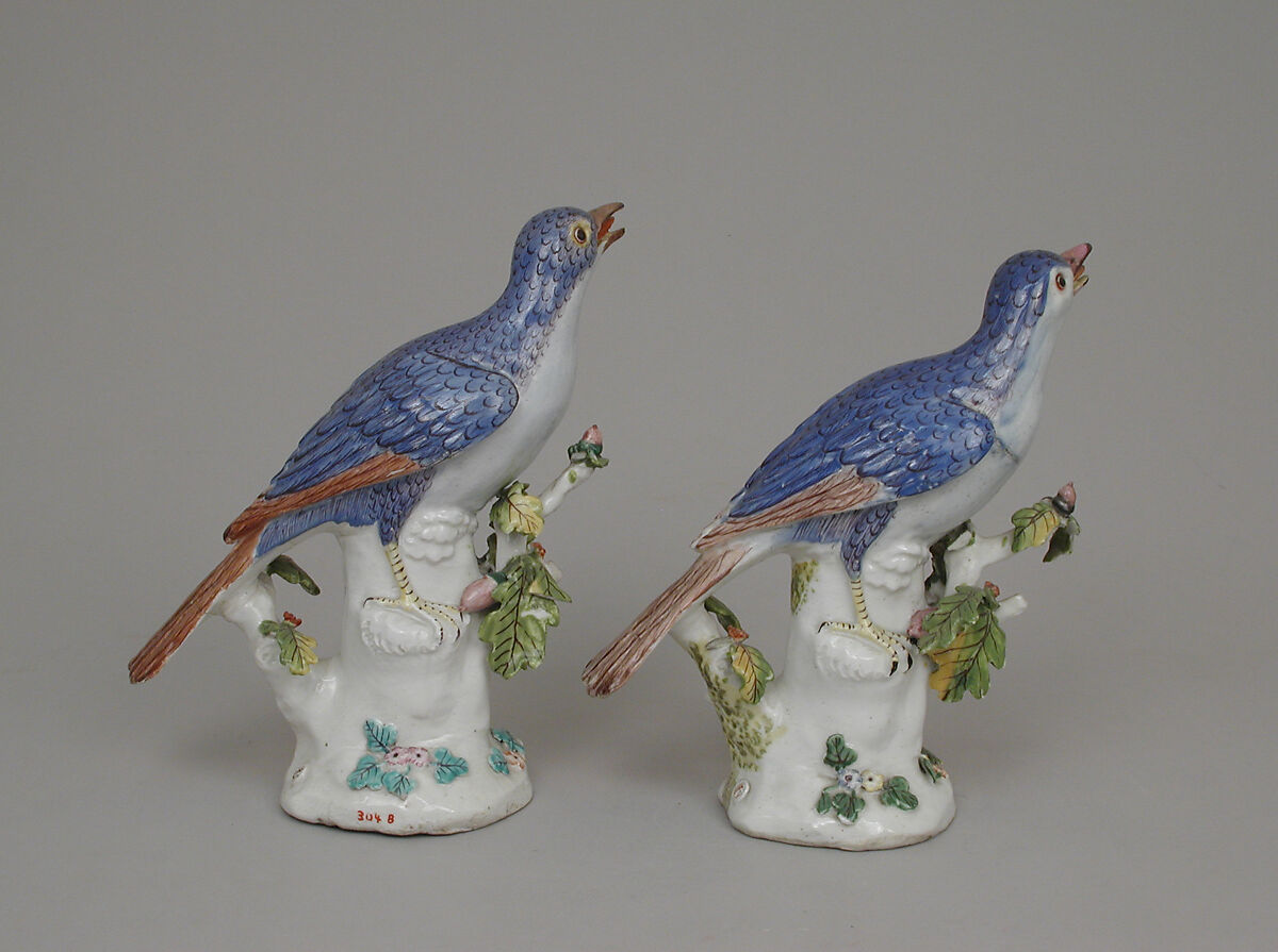 Pair of daws, Chelsea Porcelain Manufactory (British, 1744–1784), Soft-paste porcelain, British, Chelsea