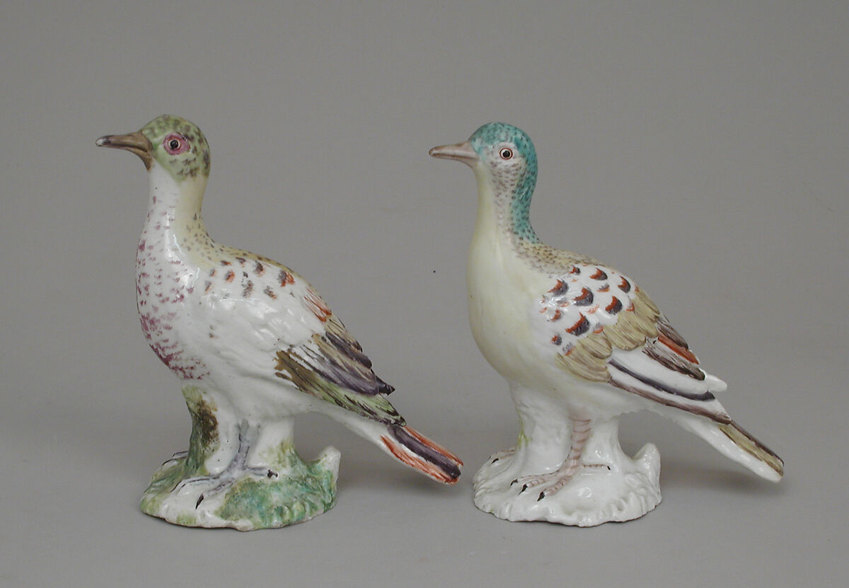 Dove (one of a pair), Chelsea Porcelain Manufactory (British, 1744–1784), Soft-paste porcelain, British, Chelsea