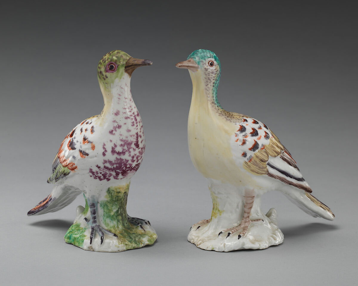 Dove (one of a pair), Chelsea Porcelain Manufactory (British, 1744–1784), Soft-paste porcelain, British, Chelsea