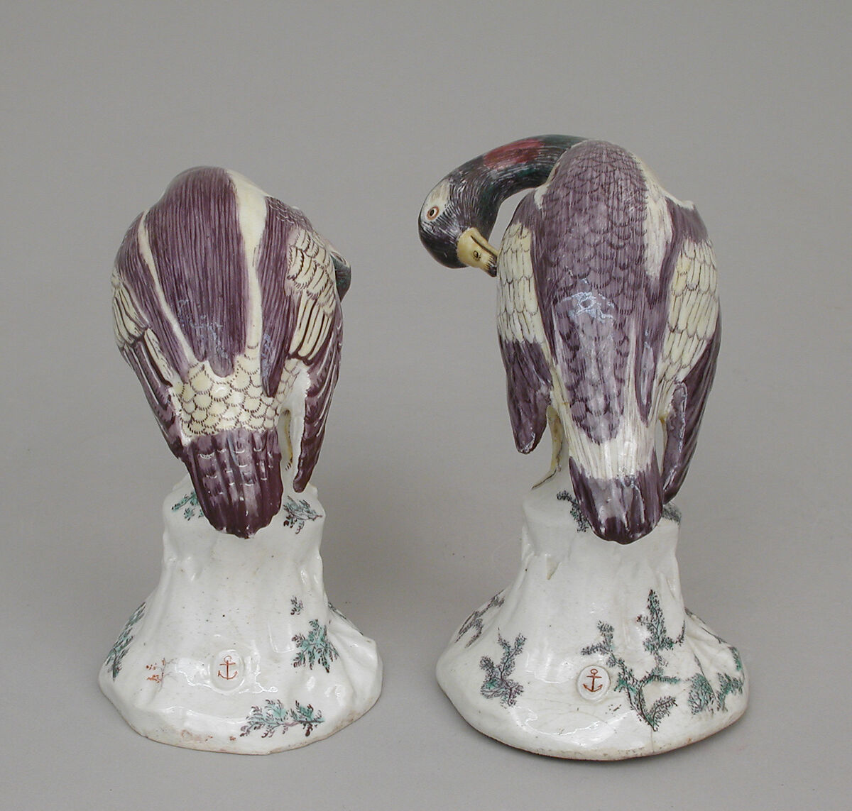Pair of ducks, Chelsea Porcelain Manufactory (British, 1744–1784), Soft-paste porcelain, British, Chelsea
