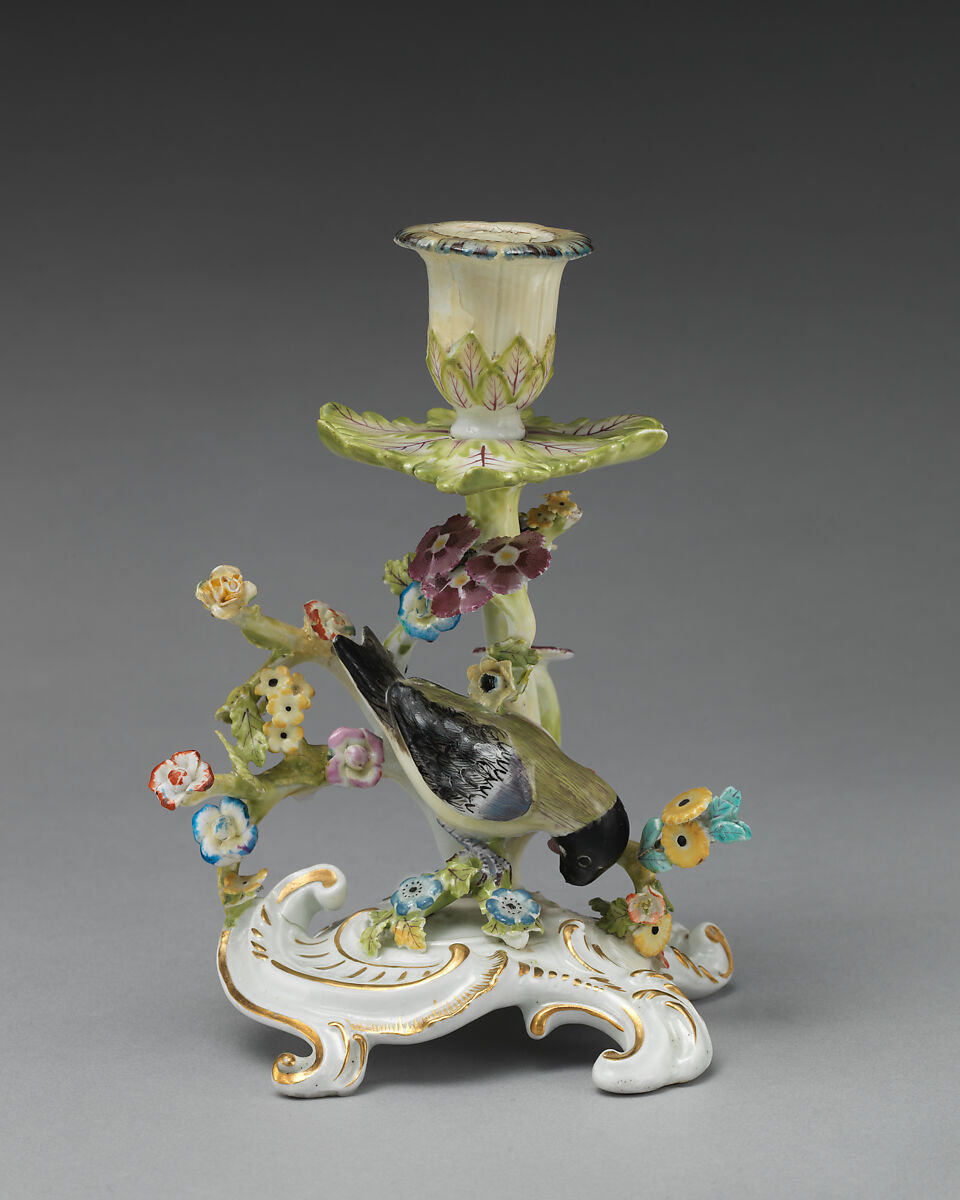 Pair of candlesticks, Chelsea Porcelain Manufactory (British, 1745–1784, Red Anchor Period, ca. 1753–58), Soft-paste porcelain, British, Chelsea