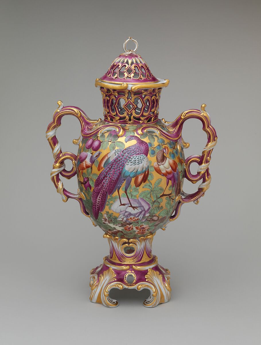 Perfume vase, Chelsea Porcelain Manufactory (British, 1745–1784, Gold Anchor Period, 1759–69), Soft-paste porcelain, British, Chelsea