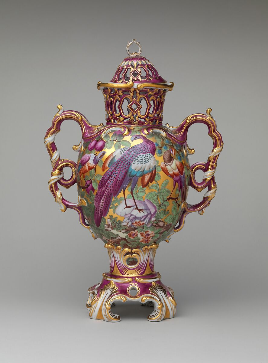 Perfume vase, Chelsea Porcelain Manufactory (British, 1745–1784, Gold Anchor Period, 1759–69), Soft-paste porcelain, British, Chelsea 