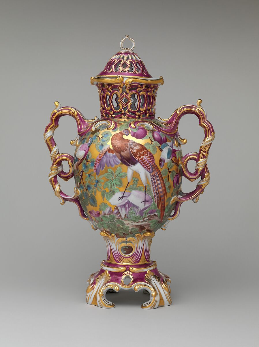 Perfume vase, Chelsea Porcelain Manufactory (British, 1745–1784, Gold Anchor Period, 1759–69), Soft-paste porcelain, British, Chelsea