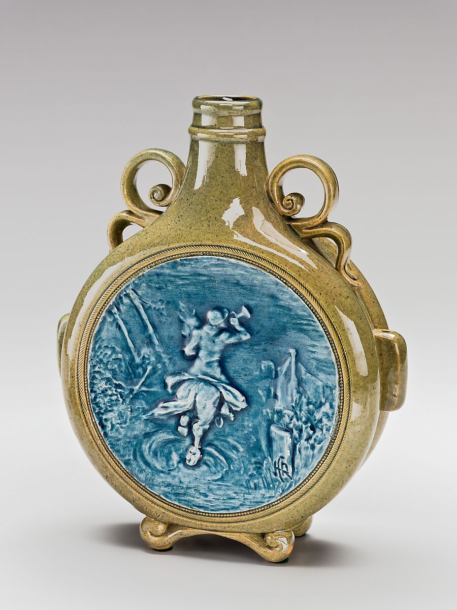 Pilgrim flask, Chelsea Keramic Art Works (1872–1889), Earthenware, American 