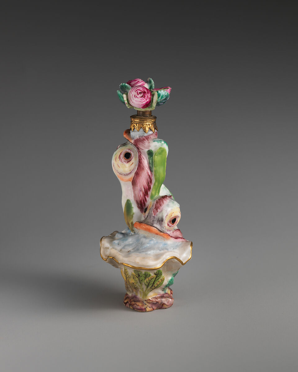 Two entwined dolphins, Chelsea Porcelain Manufactory (British, 1745–1784, Red Anchor Period, ca. 1753–58), Soft-paste porcelain, British, Chelsea