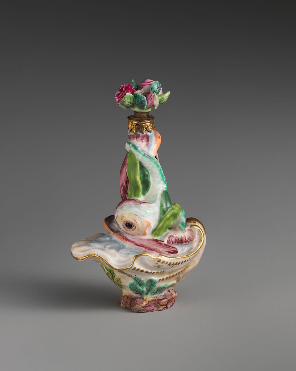 Two entwined dolphins, Chelsea Porcelain Manufactory (British, 1745–1784, Red Anchor Period, ca. 1753–58), Soft-paste porcelain, British, Chelsea 