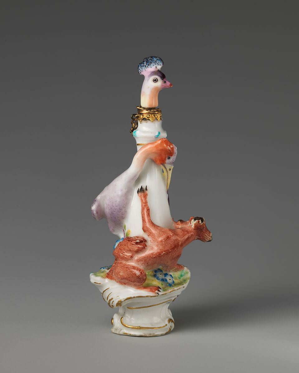 Fox and stork in a group, Chelsea Porcelain Manufactory (British, 1745–1784, Red Anchor Period, ca. 1753–58), Soft-paste porcelain, British, Chelsea