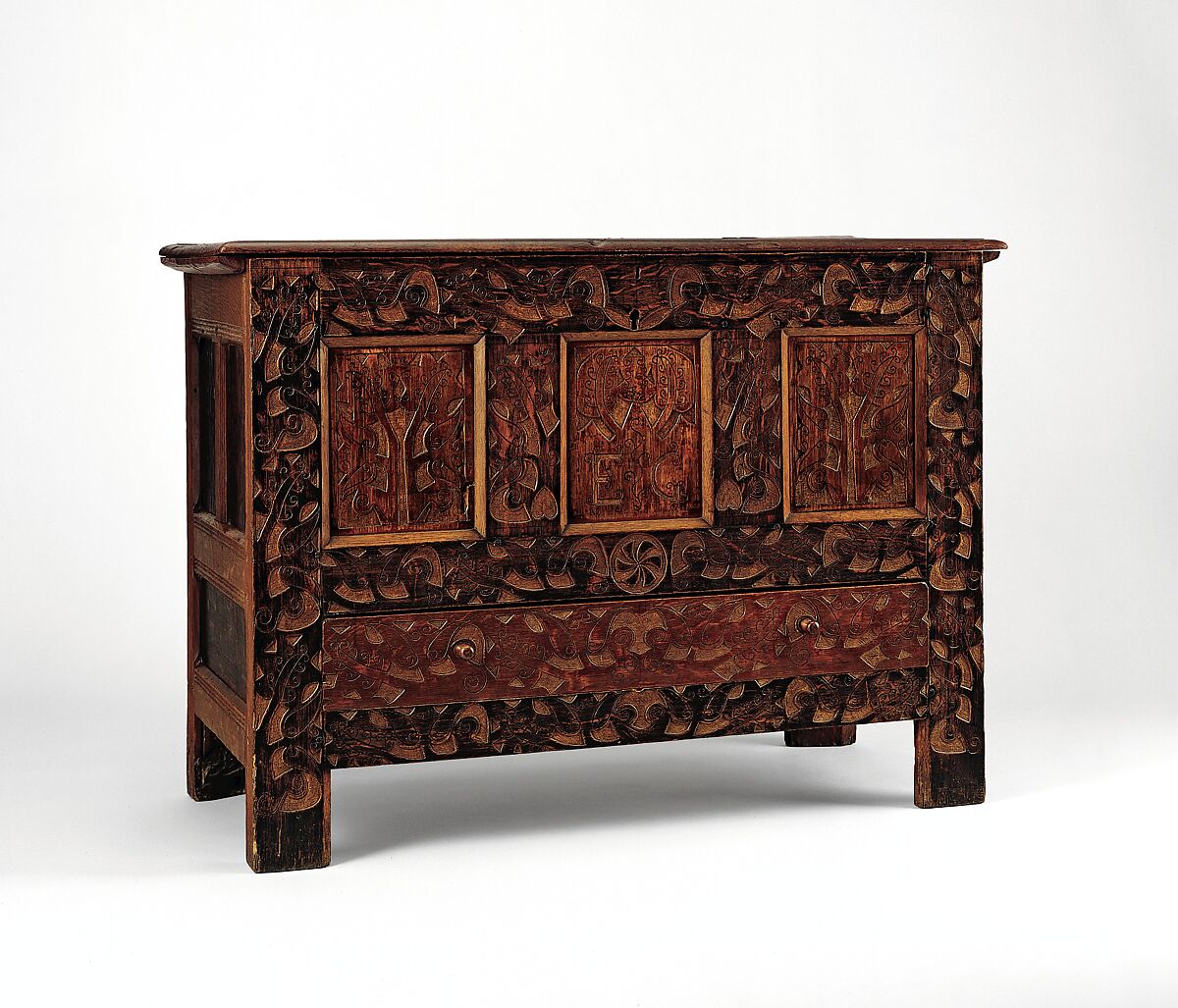 Chest-with-drawer, Oak, pine, American 