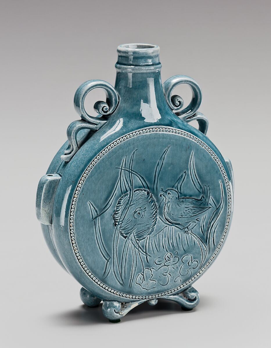 Pilgrim flask, Chelsea Keramic Art Works (1872–1889), Earthenware, American 
