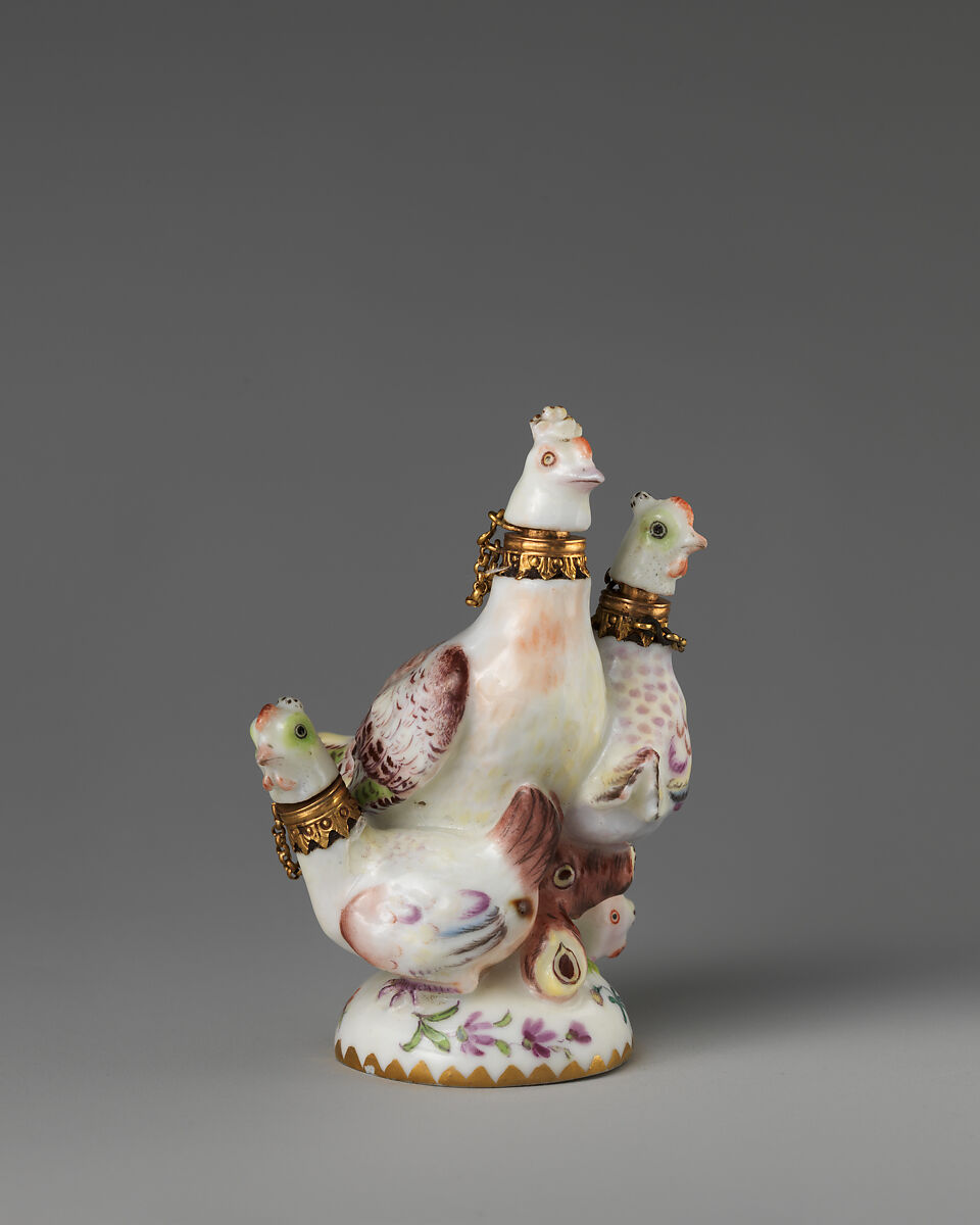 Hen and chickens in a group, Chelsea Porcelain Manufactory (British, 1745–1784, Red Anchor Period, ca. 1753–58), Soft-paste porcelain, British, Chelsea 