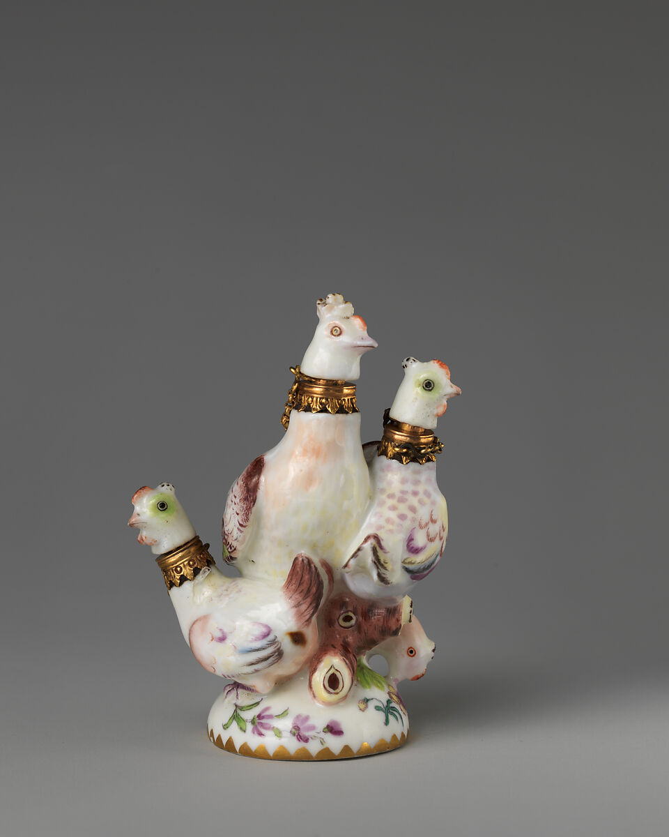 Hen and chickens in a group, Chelsea Porcelain Manufactory (British, 1745–1784, Red Anchor Period, ca. 1753–58), Soft-paste porcelain, British, Chelsea