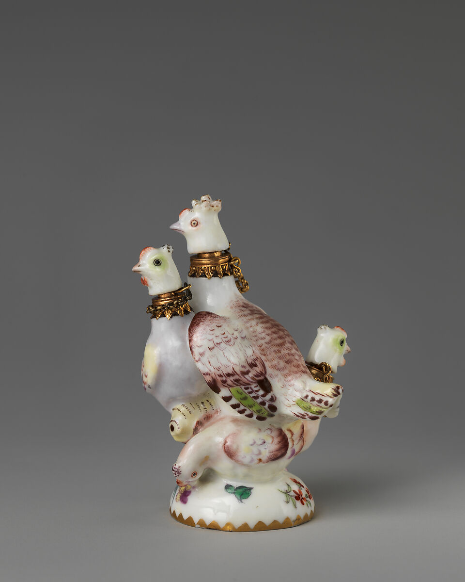 Hen and chickens in a group, Chelsea Porcelain Manufactory (British, 1745–1784, Red Anchor Period, ca. 1753–58), Soft-paste porcelain, British, Chelsea