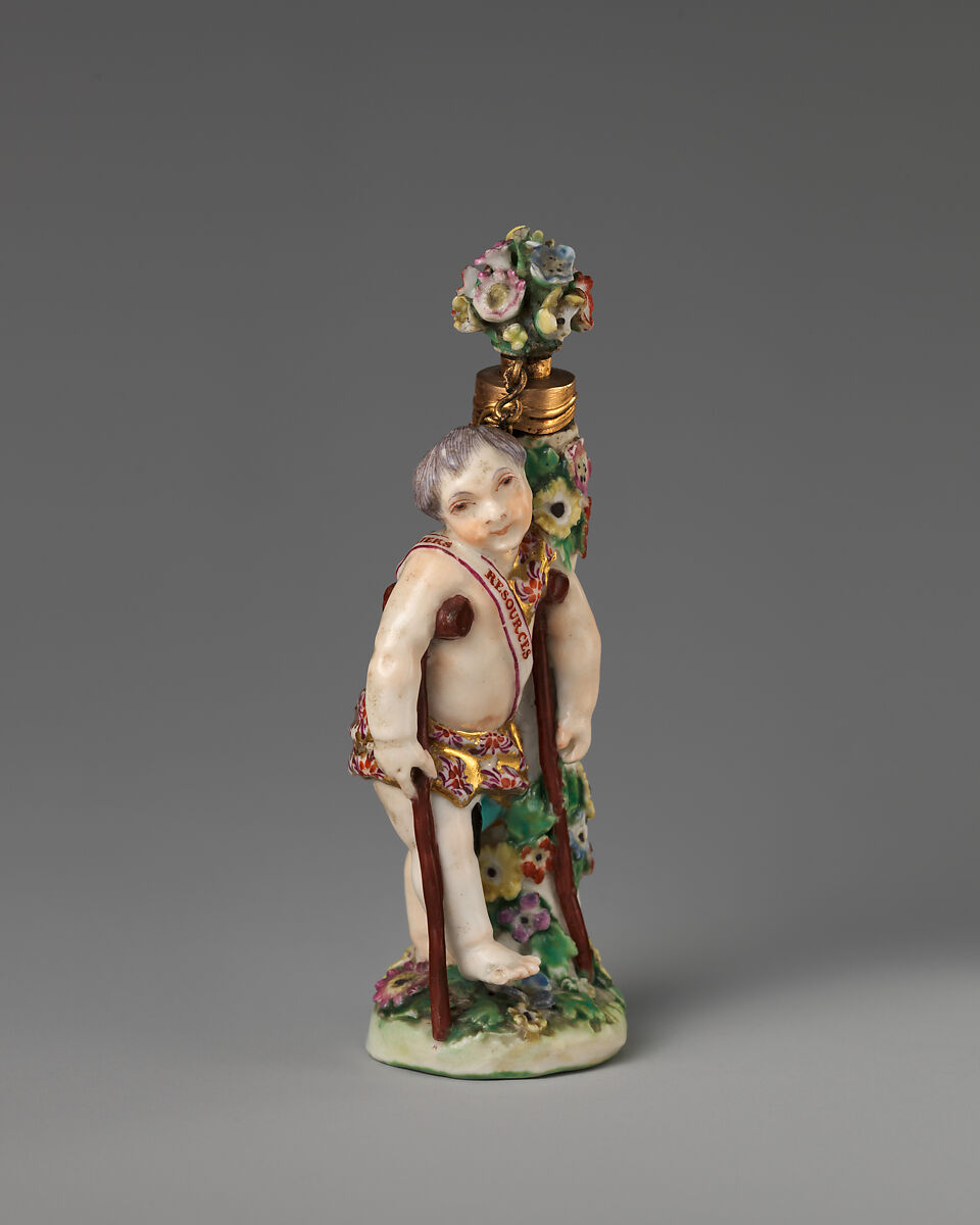Cupid on crutches, Chelsea Porcelain Manufactory (British, 1745–1784, Gold Anchor Period, 1759–69), Soft-paste porcelain, British, Chelsea 