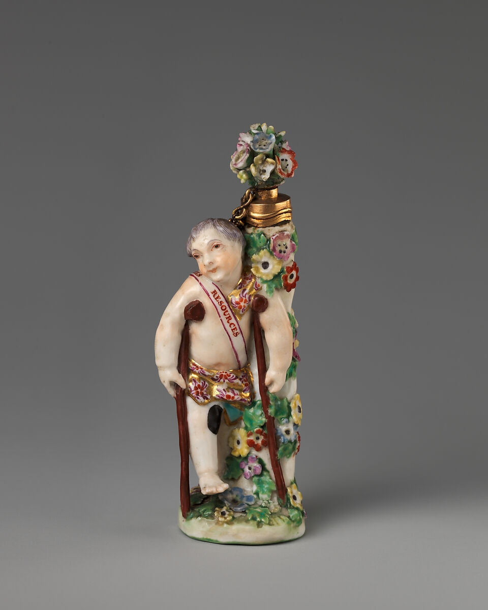 Cupid on crutches, Chelsea Porcelain Manufactory (British, 1745–1784, Gold Anchor Period, 1759–69), Soft-paste porcelain, British, Chelsea