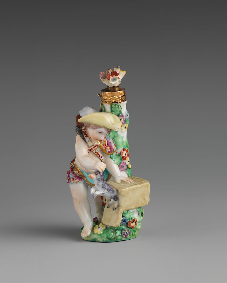 Cupid with dog, Chelsea Porcelain Manufactory (British, 1745–1784, Gold Anchor Period, 1759–69), Soft-paste porcelain, British, Chelsea 