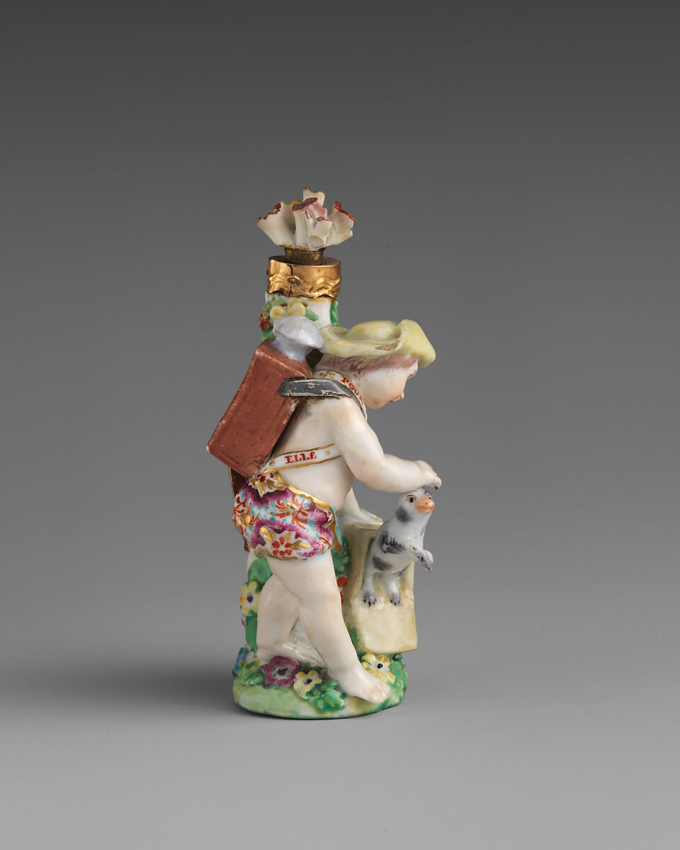 Cupid with dog, Chelsea Porcelain Manufactory (British, 1745–1784, Gold Anchor Period, 1759–69), Soft-paste porcelain, British, Chelsea