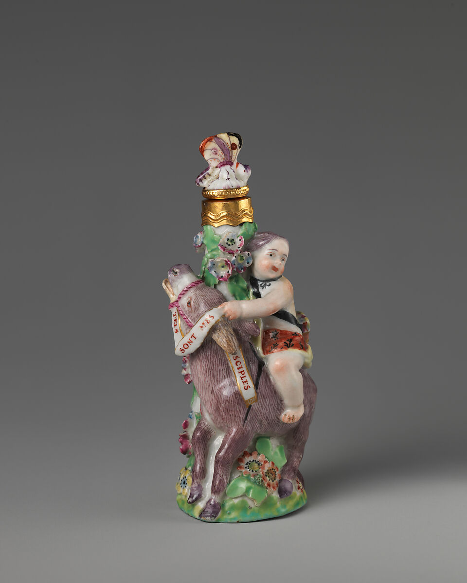 Cupid on a donkey, Chelsea Porcelain Manufactory (British, 1745–1784, Gold Anchor Period, 1759–69), Soft-paste porcelain, British, Chelsea 