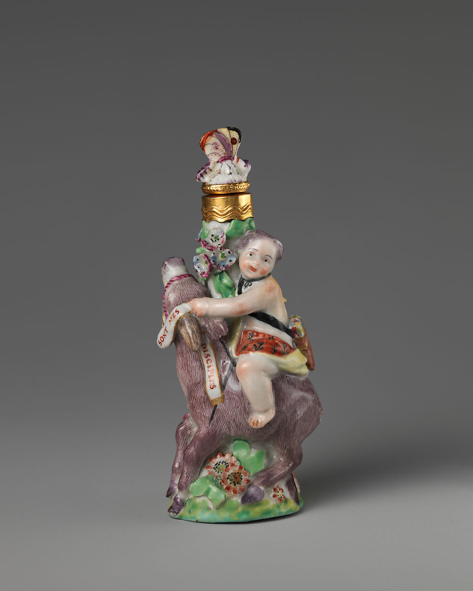 Cupid on a donkey, Chelsea Porcelain Manufactory (British, 1745–1784, Gold Anchor Period, 1759–69), Soft-paste porcelain, British, Chelsea