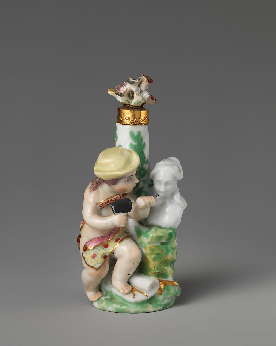 Cupid as sculptor, Chelsea Porcelain Manufactory (British, 1745–1784, Gold Anchor Period, 1759–69), Soft-paste porcelain, British, Chelsea 