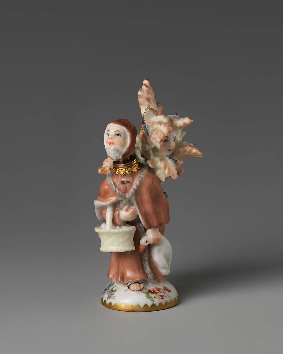 Friar carrying a woman, Chelsea Porcelain Manufactory (British, 1745–1784, Red Anchor Period, ca. 1753–58), Soft-paste porcelain, British, Chelsea