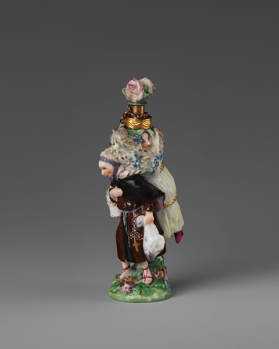 Friar carrying a woman, Chelsea Porcelain Manufactory (British, 1745–1784, Gold Anchor Period, 1759–69), Soft-paste porcelain, British, Chelsea 