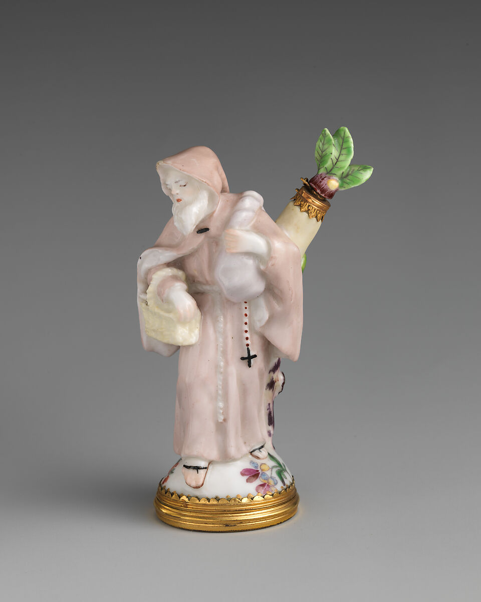 Friar with basket and sack, Chelsea Porcelain Manufactory (British, 1745–1784, Red Anchor Period, ca. 1753–58), Soft-paste porcelain, British, Chelsea