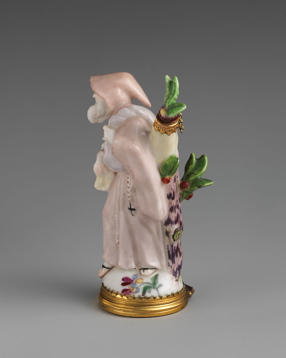 Friar with basket and sack, Chelsea Porcelain Manufactory (British, 1745–1784, Red Anchor Period, ca. 1753–58), Soft-paste porcelain, British, Chelsea