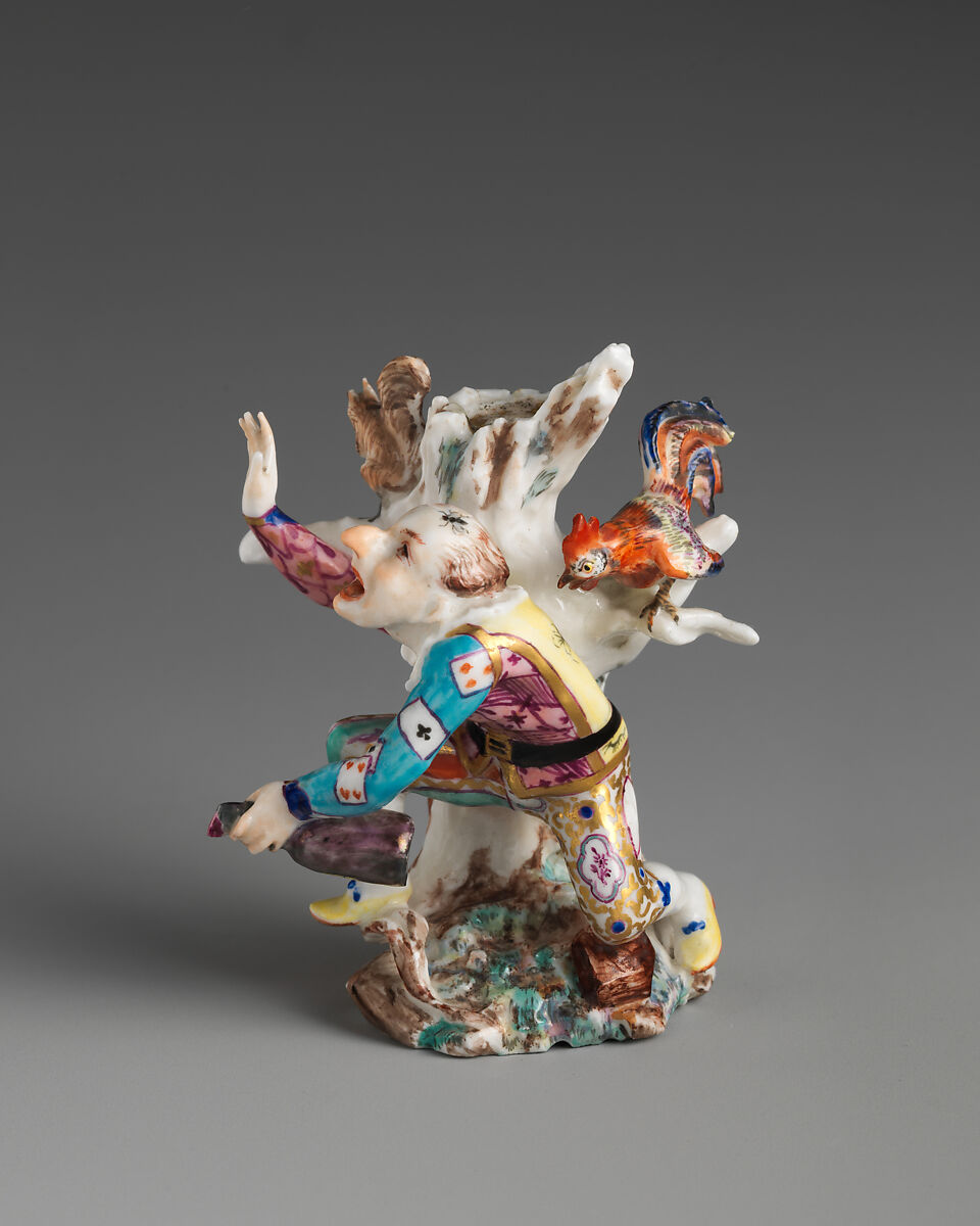 Harlequin and rooster, Chelsea Porcelain Manufactory (British, 1744–1784), Soft-paste porcelain, British, Chelsea