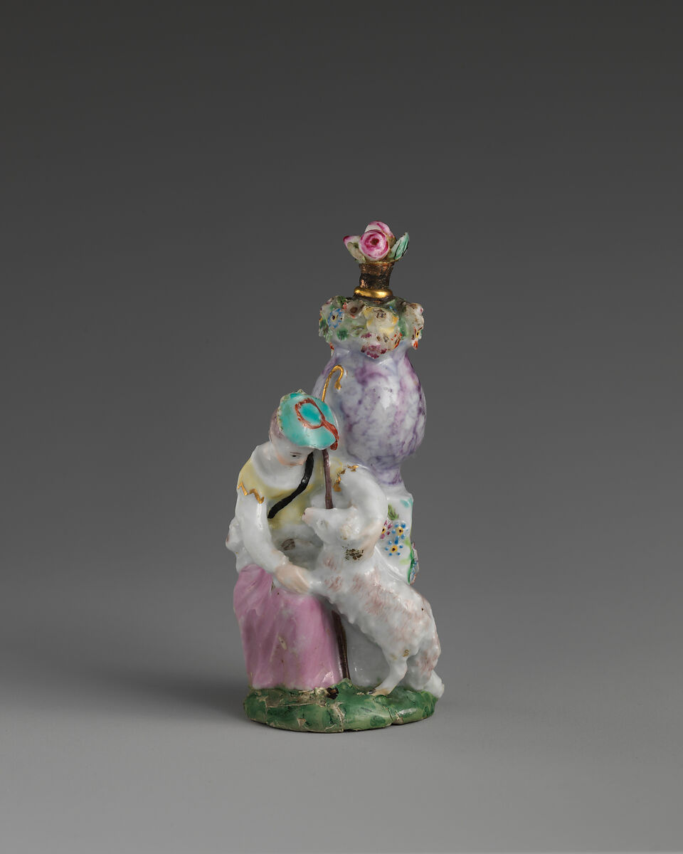 Girl with lambs, Chelsea Porcelain Manufactory (British, 1745–1784, Gold Anchor Period, 1759–69), Soft-paste porcelain, British, Chelsea
