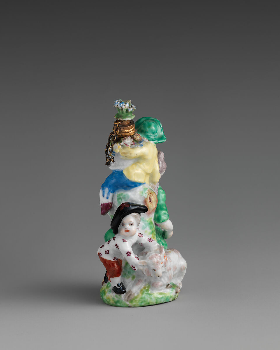 Lady with distaff and two boys, Chelsea Porcelain Manufactory (British, 1745–1784, Gold Anchor Period, 1759–69), Soft-paste porcelain, British, Chelsea
