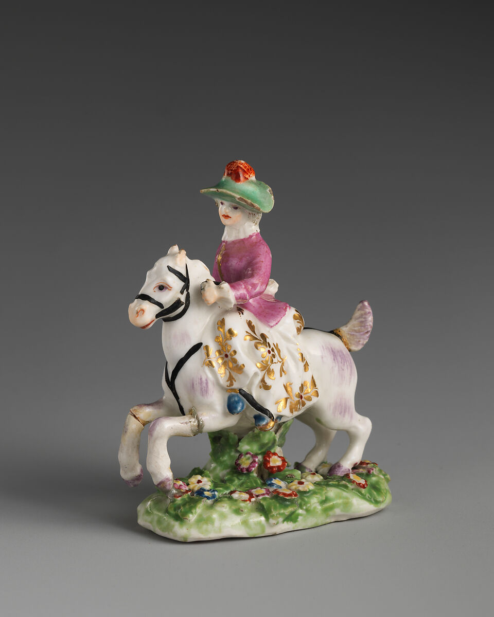 Lady on horseback, Derby Porcelain Manufactory (British, 1751–1785), Soft-paste porcelain, British, Chelsea-Derby 