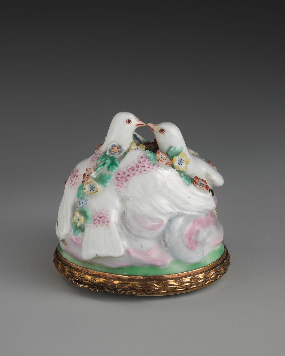Billing doves, Chelsea Porcelain Manufactory (British, 1745–1784, Red Anchor Period, ca. 1753–58), Soft-paste porcelain, British, Chelsea 