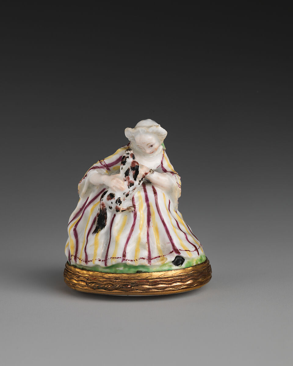 Lady with dog, Chelsea Porcelain Manufactory (British, 1745–1784, Red Anchor Period, ca. 1753–58), Soft-paste porcelain, British, Chelsea