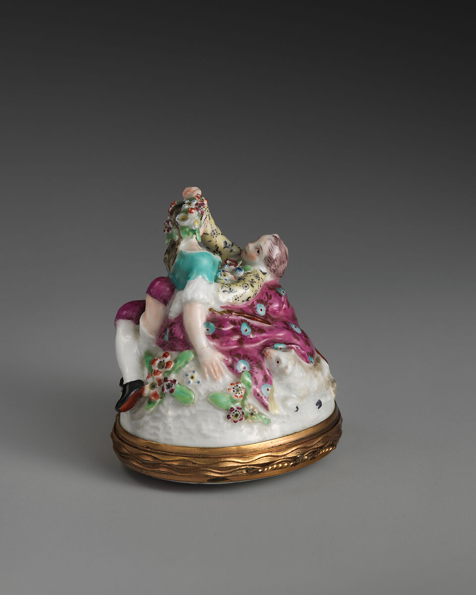 Amorous shepherds in a group, Chelsea Porcelain Manufactory (British, 1745–1784, Transitional (Brown Anchor) Period, ca. 1758–1759), Soft-paste porcelain, British, Chelsea