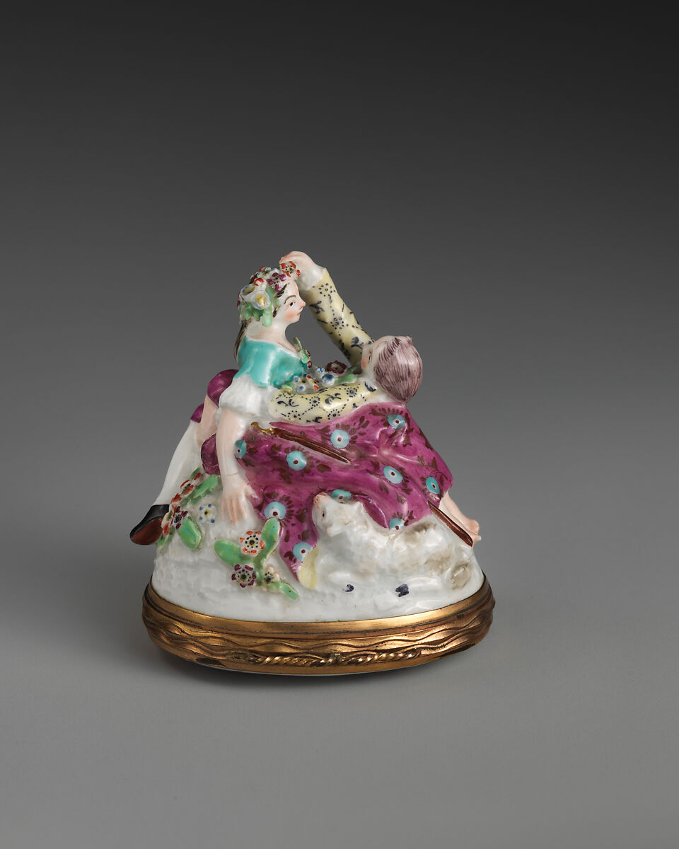 Amorous shepherds in a group, Chelsea Porcelain Manufactory (British, 1745–1784, Transitional (Brown Anchor) Period, ca. 1758–1759), Soft-paste porcelain, British, Chelsea