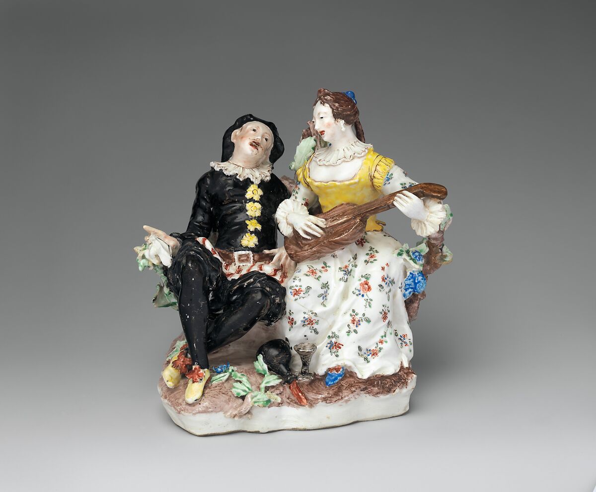 Scaramouche and Isabella, Bow Porcelain Factory (British, 1747–1776), Soft-paste porcelain, British, Bow, London