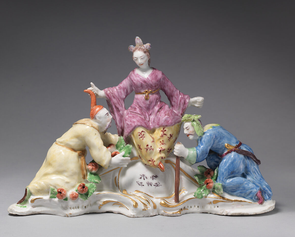 The Laotian Goddess Ki Mao Sao and Worshippers, Bow Porcelain Factory (British, 1747–1776), Soft-paste porcelain, British, Bow, London 