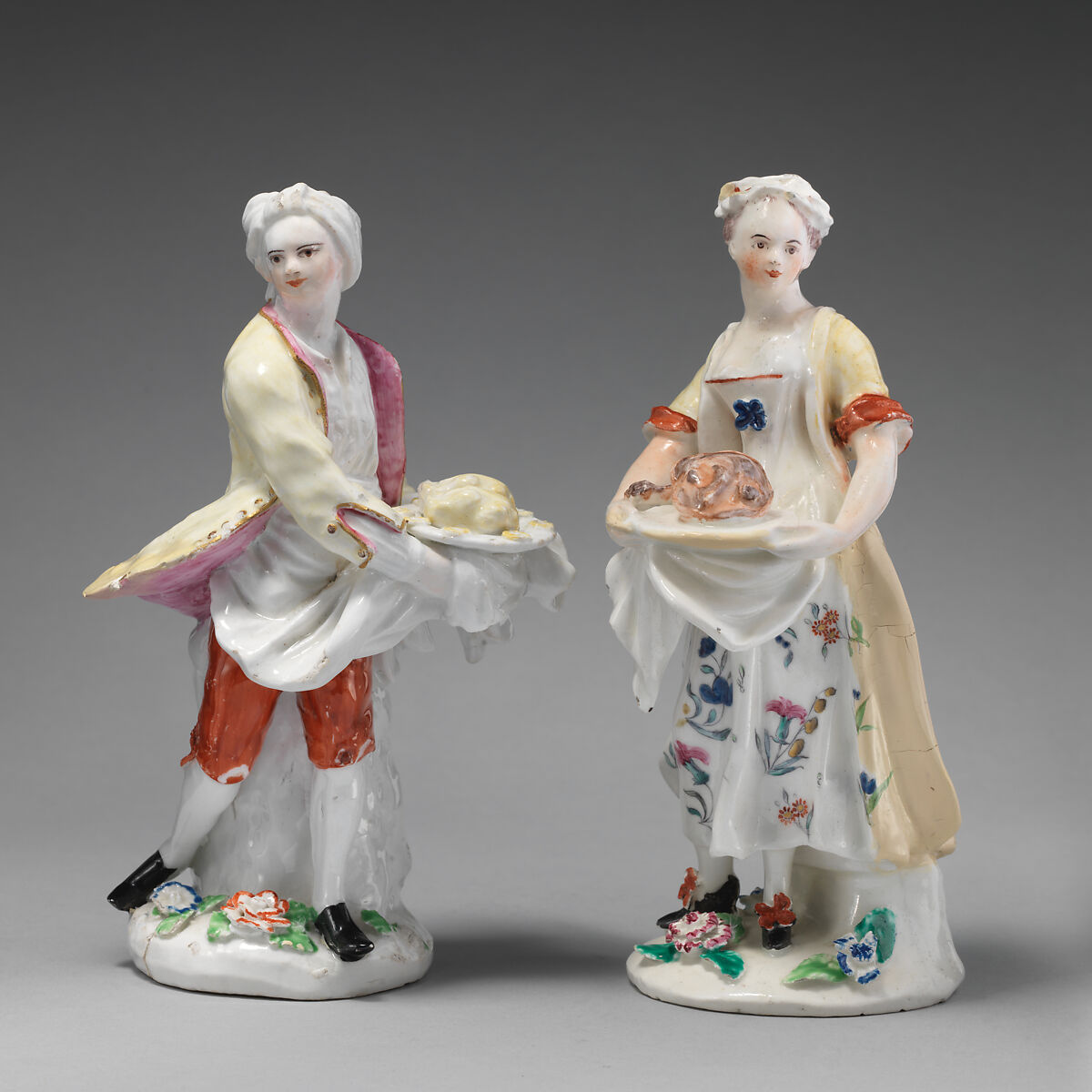 Two cooks, Bow Porcelain Factory (British, 1747–1776), Soft-paste porcelain, British, Bow, London 