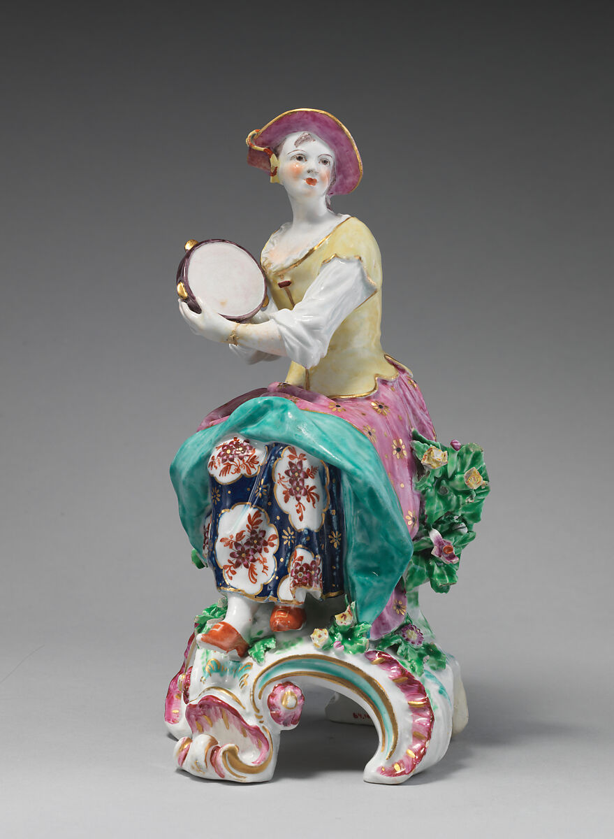 Seated musician (one of a pair), Bow Porcelain Factory (British, 1747–1776), Soft-paste porcelain, British, Bow, London 