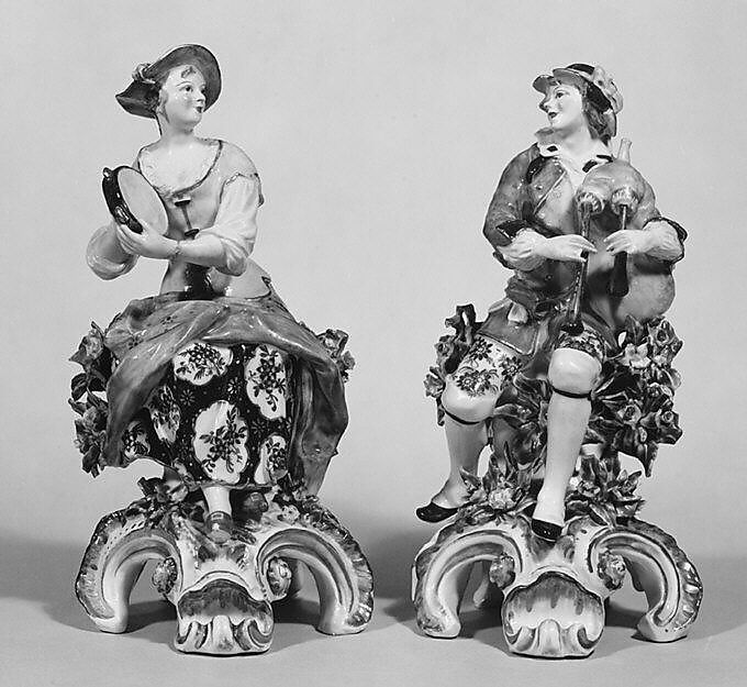 Seated musician (one of a pair), Bow Porcelain Factory (British, 1747–1776), Soft-paste porcelain, British, Bow, London