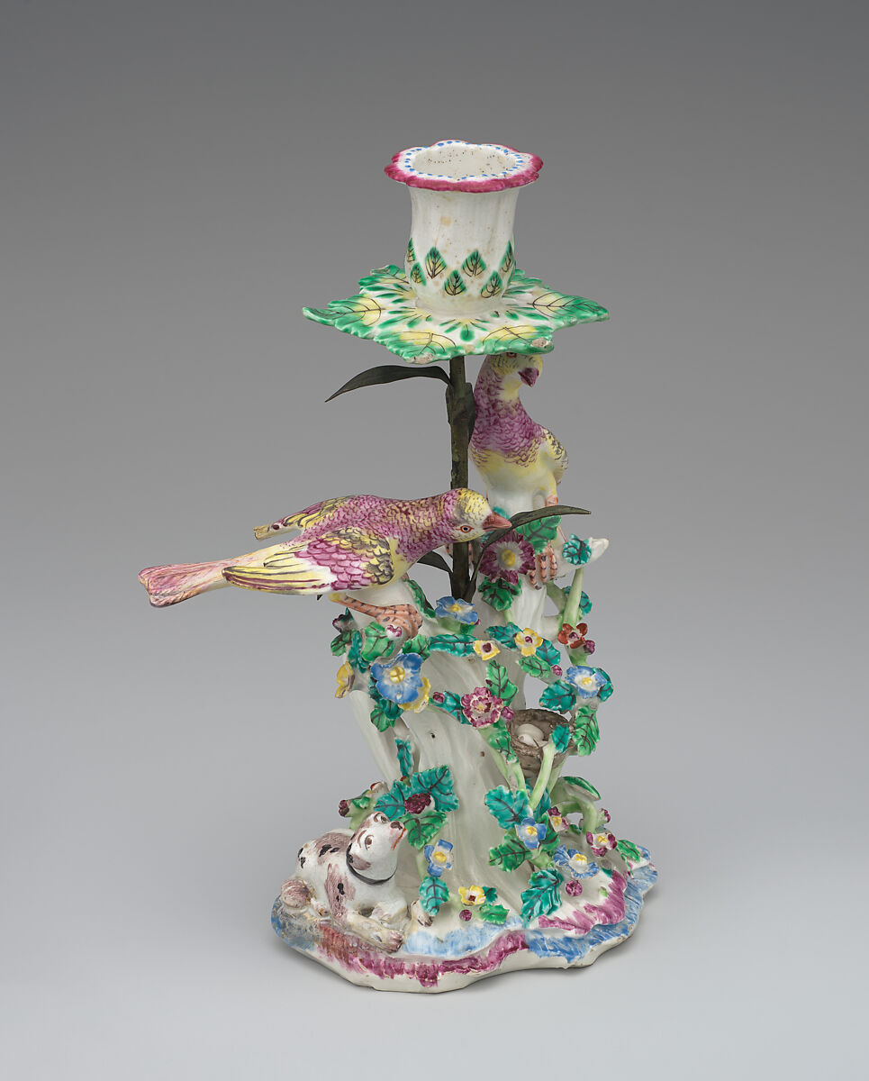 Candlestick, Bow Porcelain Factory (British, 1747–1776), Soft-paste porcelain, British, Bow, London