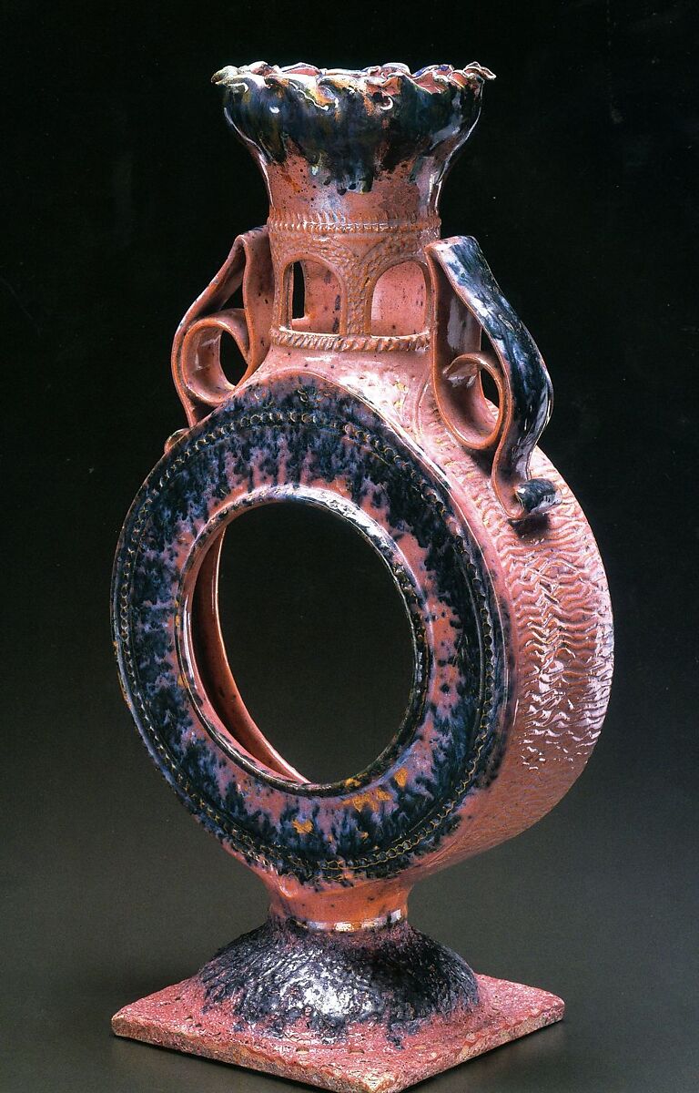 Clock case and vase, George E. Ohr (American, Biloxi, Mississippi 1857–1918  Biloxi, Mississippi), Earthenware, American