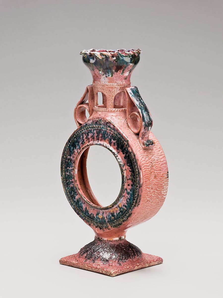 Clock case and vase, George E. Ohr (American, Biloxi, Mississippi 1857–1918  Biloxi, Mississippi), Earthenware, American 