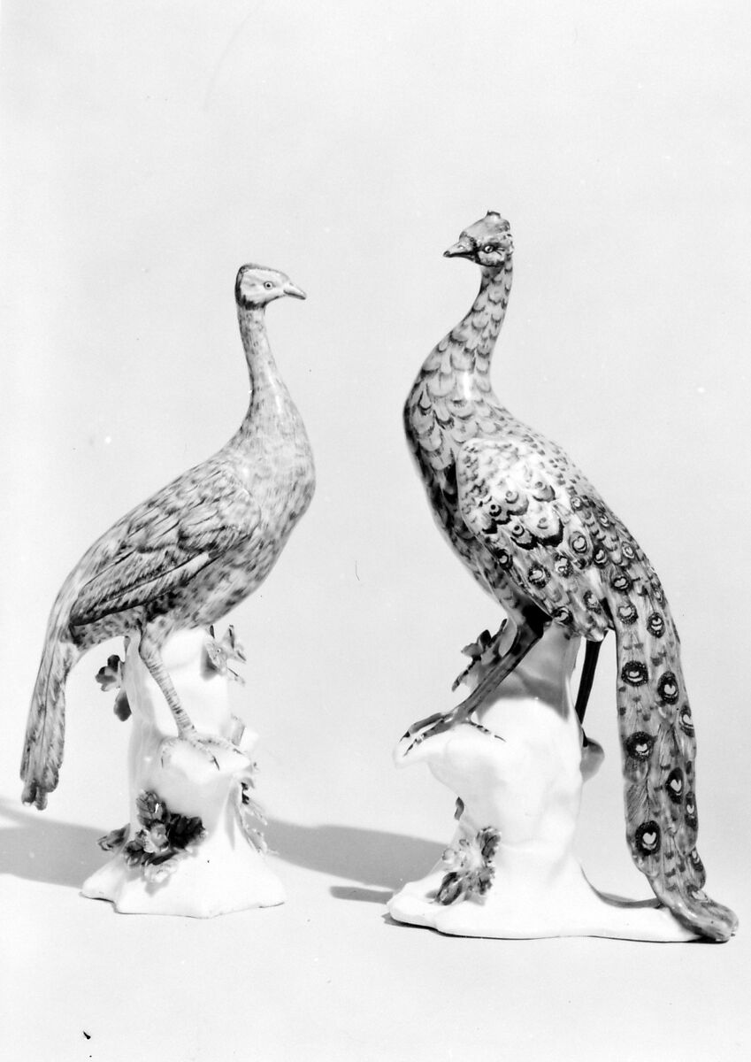 Peacock (one of a pair), Bow Porcelain Factory (British, 1747–1776), Soft-paste porcelain, British, Bow, London 
