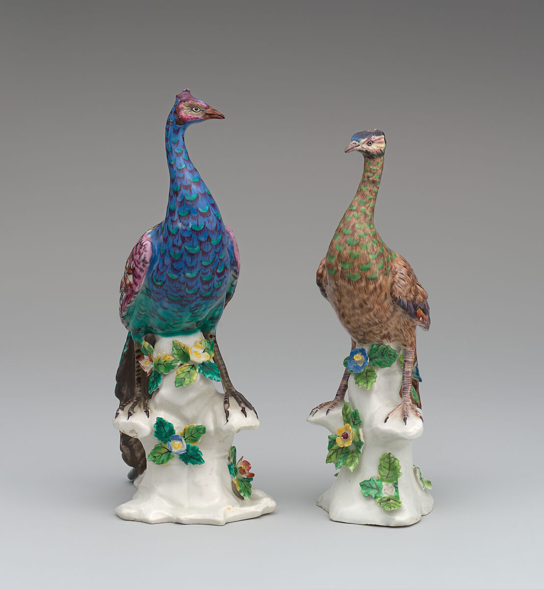 Peahen (one of a pair), Bow Porcelain Factory (British, 1747–1776), Soft-paste porcelain, British, Bow, London