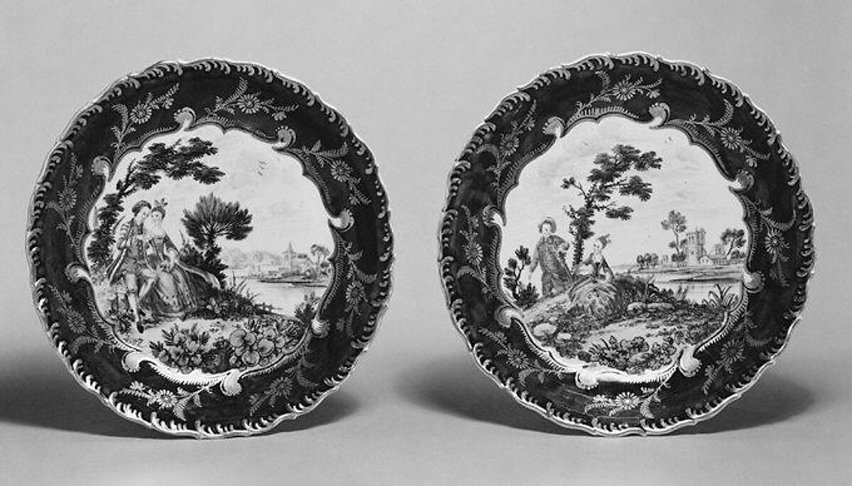Pair of plates, Bow Porcelain Factory (British, 1747–1776), Soft-paste porcelain, British, Bow, London 