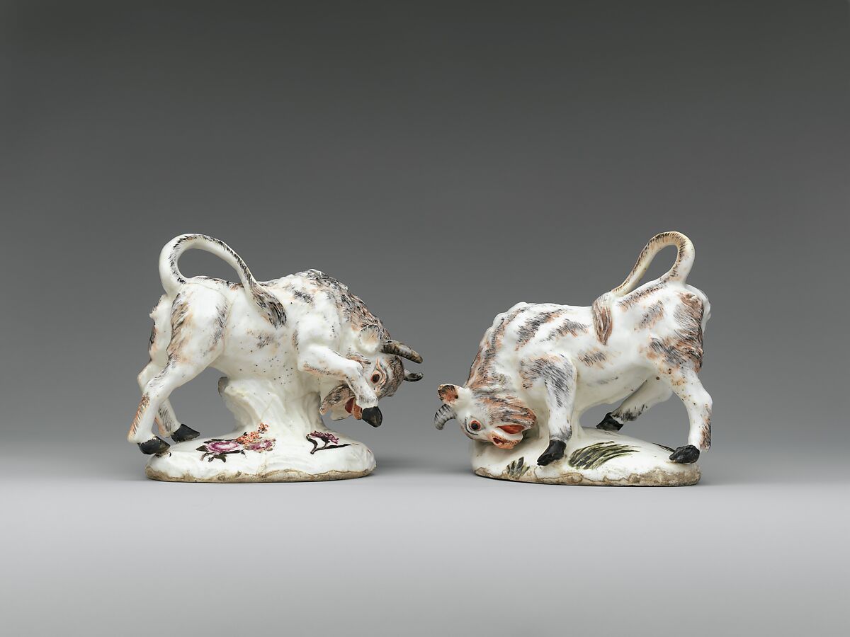 Charging bull (one of a pair), Derby Porcelain Manufactory (British, 1751–1785), Soft-paste porcelain, British, Derby 